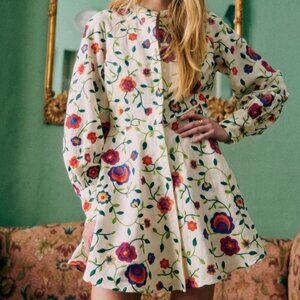 Sezane Alizia Dress - Pink Creation in Multicolour Embroidered Flowers *BNWT*